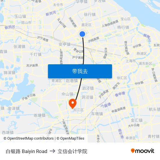 白银路 Baiyin Road to 立信会计学院 map