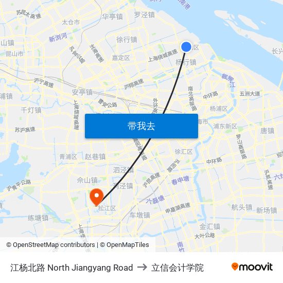 江杨北路 North Jiangyang Road to 立信会计学院 map