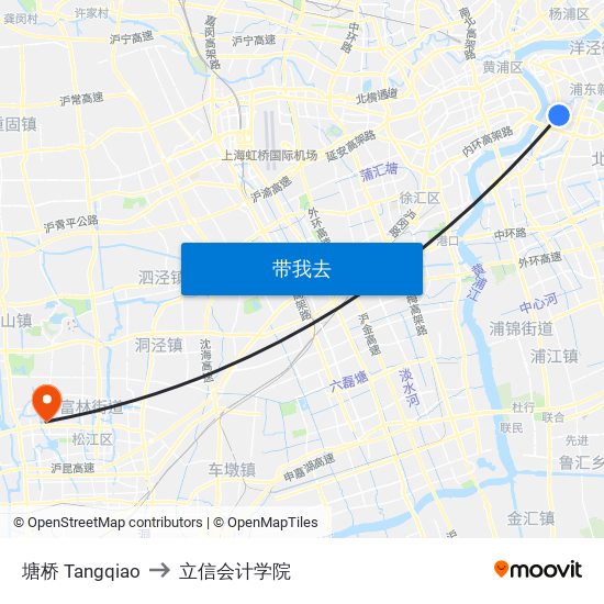 塘桥 Tangqiao to 立信会计学院 map