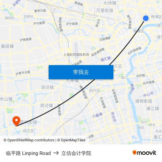 临平路 Linping Road to 立信会计学院 map
