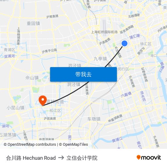 合川路 Hechuan Road to 立信会计学院 map