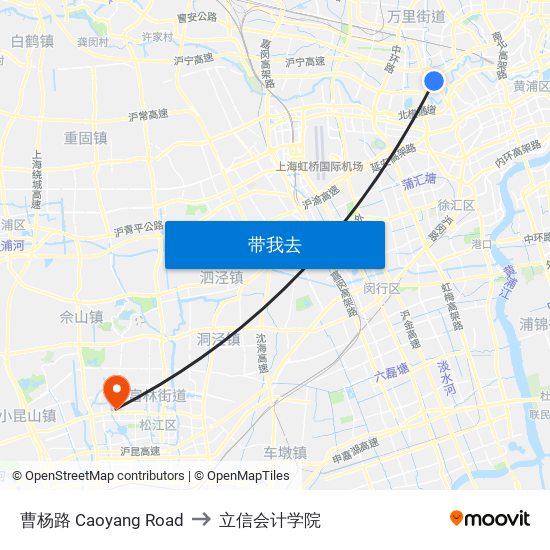 曹杨路 Caoyang Road to 立信会计学院 map