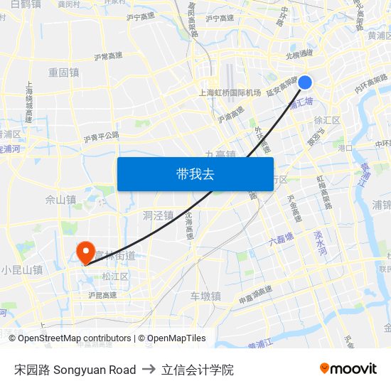 宋园路 Songyuan Road to 立信会计学院 map