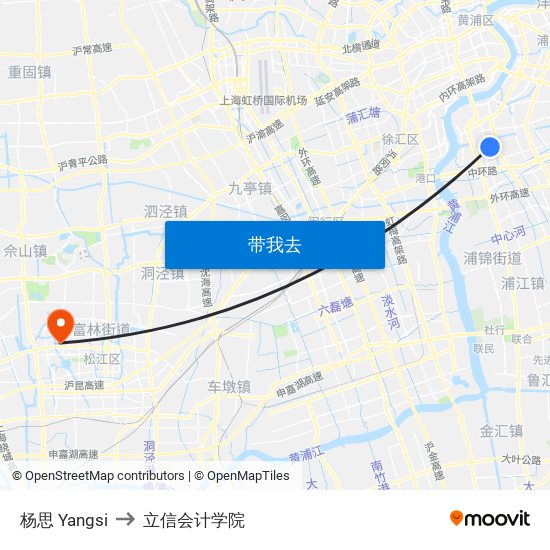 杨思 Yangsi to 立信会计学院 map