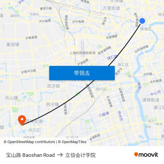 宝山路 Baoshan Road to 立信会计学院 map