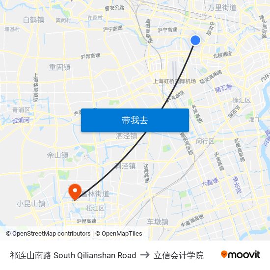 祁连山南路 South Qilianshan Road to 立信会计学院 map