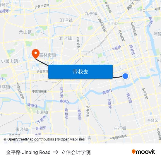 金平路 Jinping Road to 立信会计学院 map