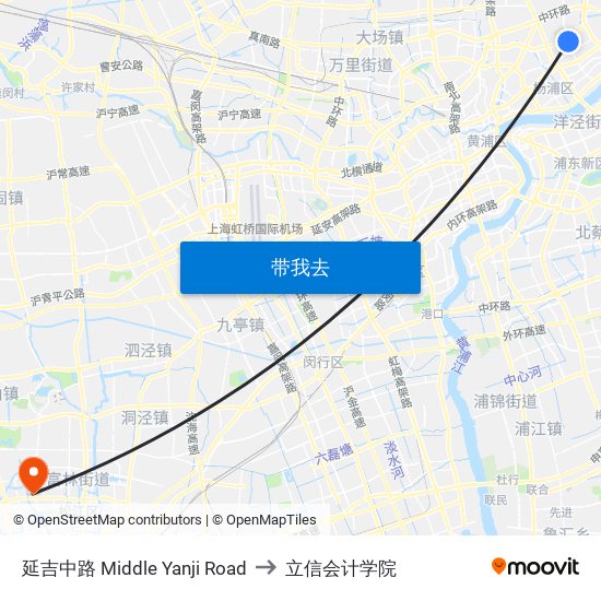 延吉中路 Middle Yanji Road to 立信会计学院 map