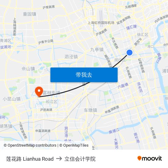 莲花路 Lianhua Road to 立信会计学院 map