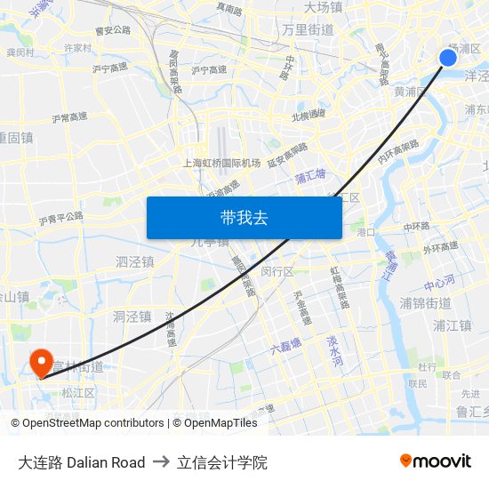 大连路 Dalian Road to 立信会计学院 map
