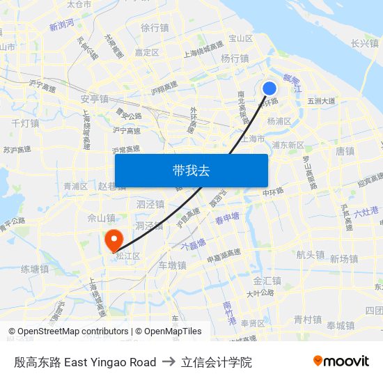 殷高东路 East Yingao Road to 立信会计学院 map