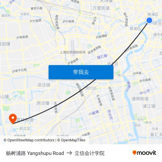 杨树浦路 Yangshupu Road to 立信会计学院 map
