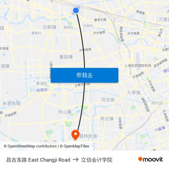 昌吉东路 East Changji Road to 立信会计学院 map