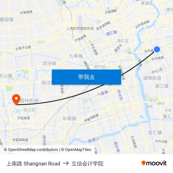 上南路 Shangnan Road to 立信会计学院 map