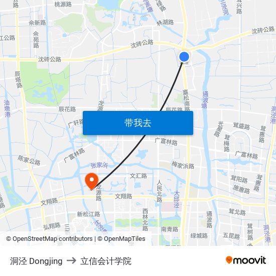 洞泾 Dongjing to 立信会计学院 map