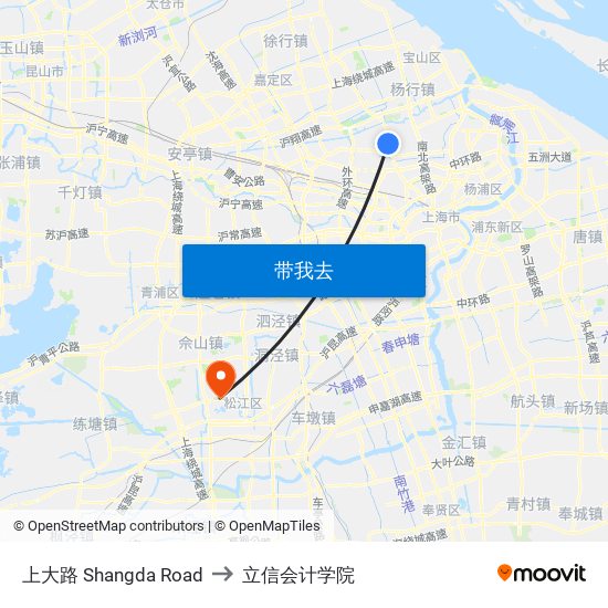 上大路 Shangda Road to 立信会计学院 map