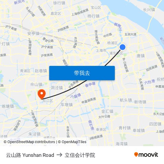 云山路 Yunshan Road to 立信会计学院 map