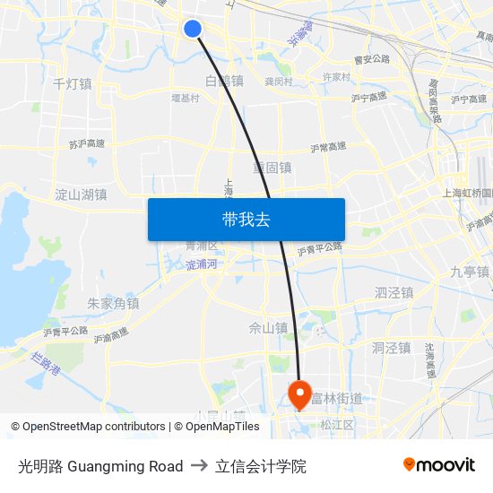 光明路 Guangming Road to 立信会计学院 map