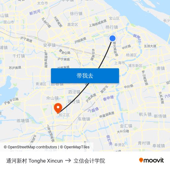 通河新村 Tonghe Xincun to 立信会计学院 map