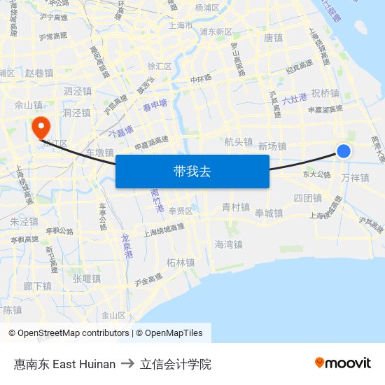 惠南东 East Huinan to 立信会计学院 map