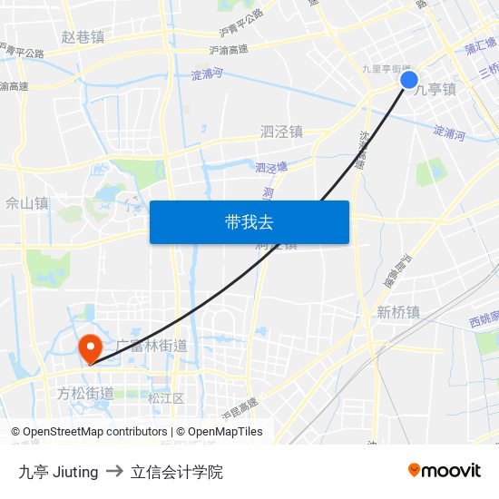九亭 Jiuting to 立信会计学院 map