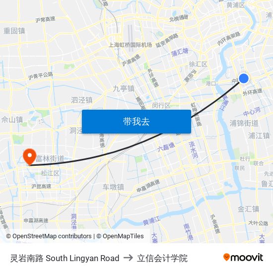 灵岩南路 South Lingyan Road to 立信会计学院 map