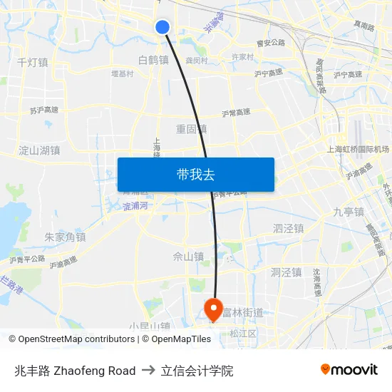 兆丰路 Zhaofeng Road to 立信会计学院 map