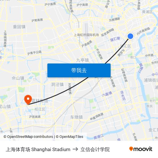 上海体育场 Shanghai Stadium to 立信会计学院 map