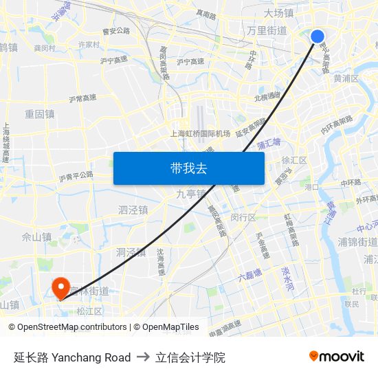 延长路 Yanchang Road to 立信会计学院 map