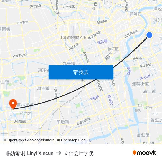 临沂新村 Linyi Xincun to 立信会计学院 map