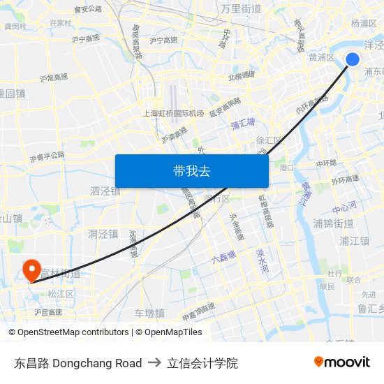 东昌路 Dongchang Road to 立信会计学院 map