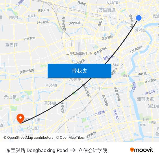 东宝兴路 Dongbaoxing Road to 立信会计学院 map