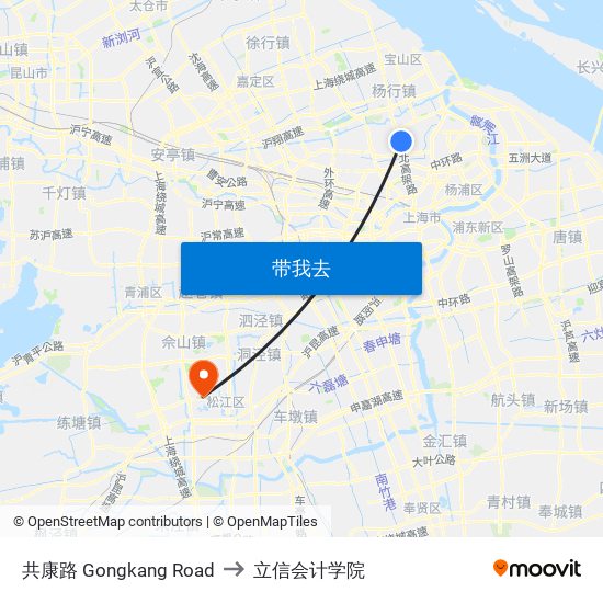 共康路 Gongkang Road to 立信会计学院 map