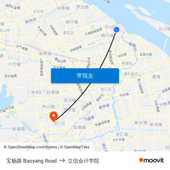 宝杨路 Baoyang Road to 立信会计学院 map