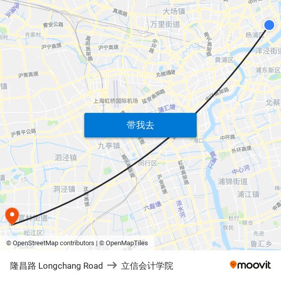 隆昌路 Longchang Road to 立信会计学院 map