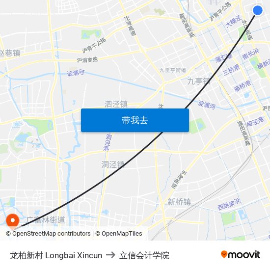 龙柏新村 Longbai Xincun to 立信会计学院 map