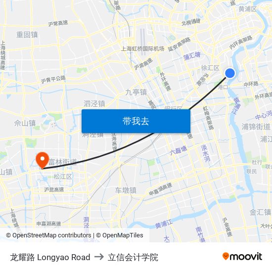 龙耀路 Longyao Road to 立信会计学院 map