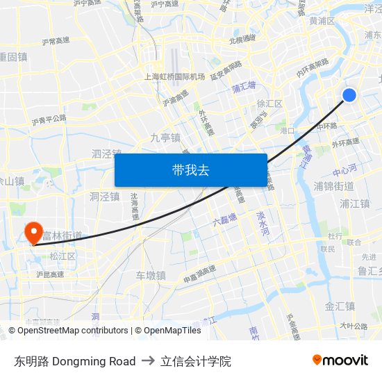 东明路 Dongming Road to 立信会计学院 map