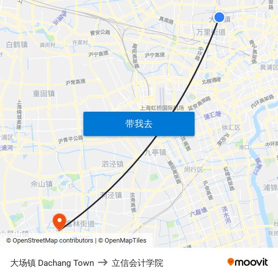 大场镇 Dachang Town to 立信会计学院 map