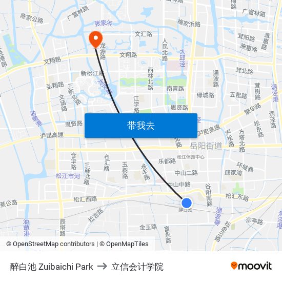 醉白池 Zuibaichi Park to 立信会计学院 map