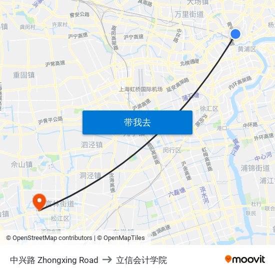 中兴路 Zhongxing Road to 立信会计学院 map