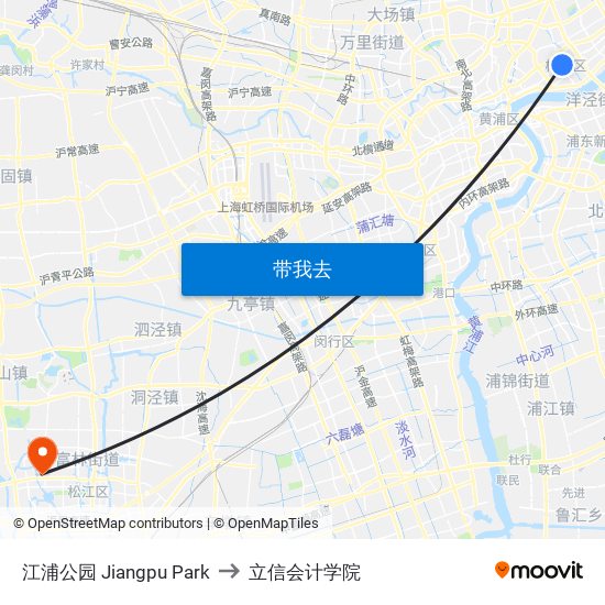 江浦公园 Jiangpu Park to 立信会计学院 map