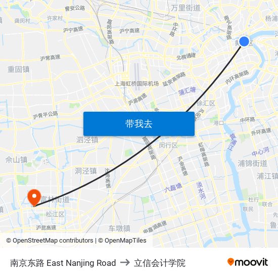 南京东路 East Nanjing Road to 立信会计学院 map