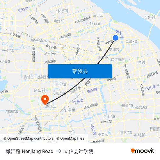 嫩江路 Nenjiang Road to 立信会计学院 map