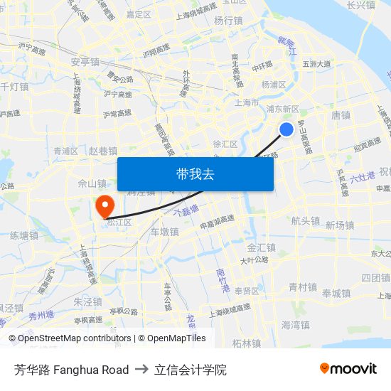 芳华路 Fanghua Road to 立信会计学院 map