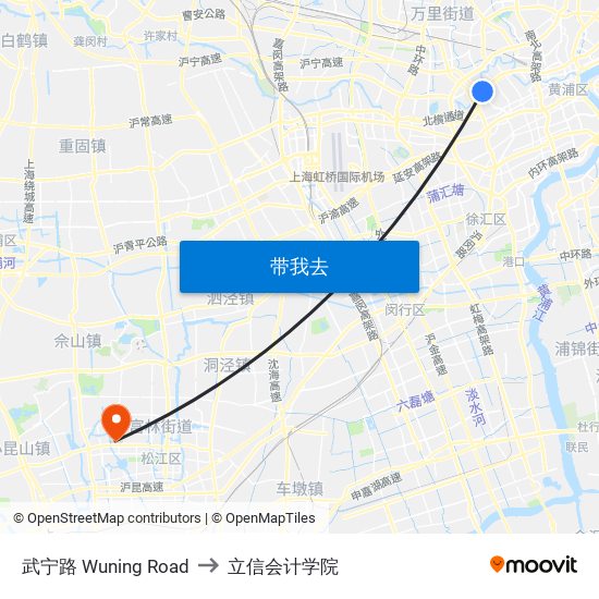 武宁路 Wuning Road to 立信会计学院 map