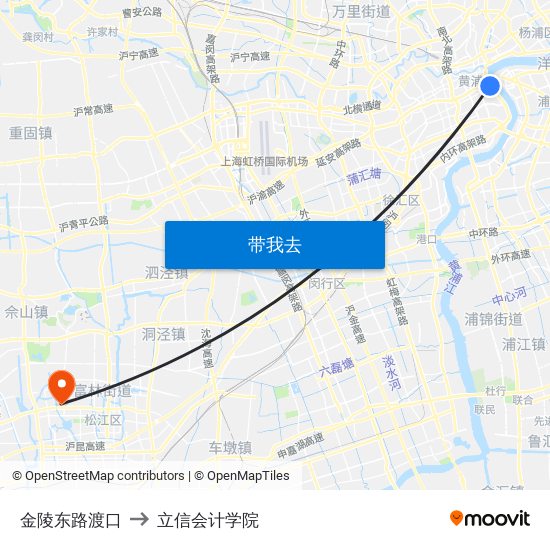 金陵东路渡口 to 立信会计学院 map