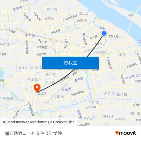 嫩江路渡口 to 立信会计学院 map