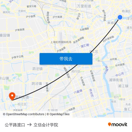 公平路渡口 to 立信会计学院 map