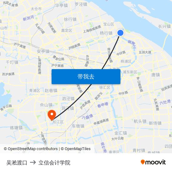 吴淞渡口 to 立信会计学院 map